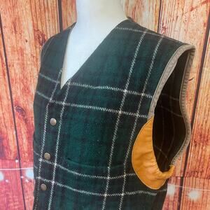 Vintage Ralph Lauren wool plaid vest size Large Made in USA 67635 GUC 90s green